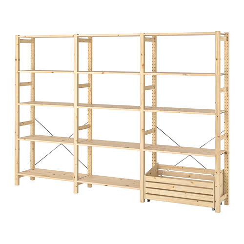 Estantería de pino IVAR, madera clara, rectangular, diseño robusto.