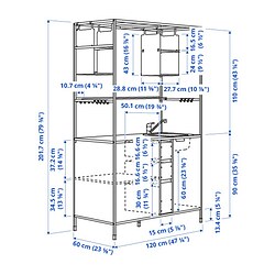 Ilustración de medidas - ÄSPINGE cocina pequeña