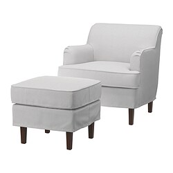 ROCKSJÖN, sillón con reposapiés, Klovsta gris / blanco