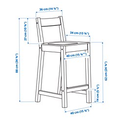 Measurement Illustration - NORDVIKEN bar stool with backrest