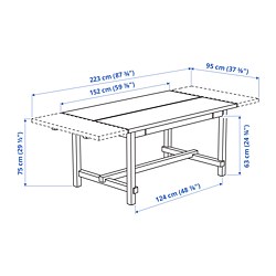 Ilustración de medidas - NORDVIKEN/NORRMANSÖ Mesa extensible y 4 sillas