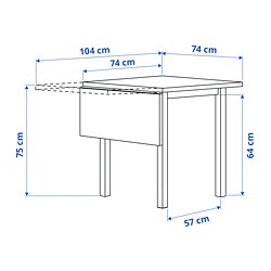Ilustración de medidas - NORDVIKEN mesa abatible