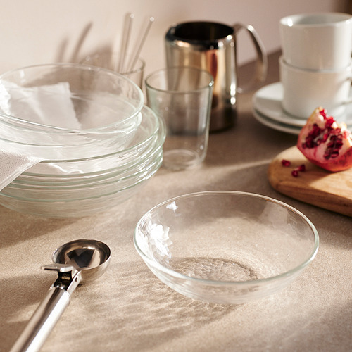 Cuencos de vidrio STRANDKRABBA, textura martillada, apilables, forma profunda, aptos para lavavajillas, transparentes, casi juegos de café, más pequeños que la pila.