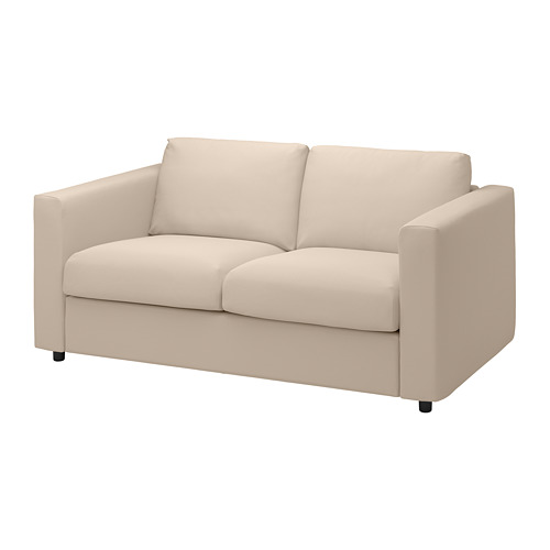 Sofá VIMLE beige: diseño moderno y minimalista con cojines de felpa, perfecto para sentarse cómodamente.