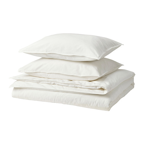 Juego de cama blanco ÄNGSLILJA, con edredón y fundas de almohada, hecho de algodón lavado suave.