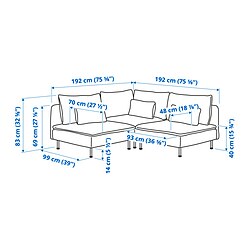 Measurement Illustration - SÖDERHAMN 3-seat sofa corner