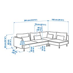 Ilustración de medidas - SÖDERHAMN sofá 4 plazas esquina