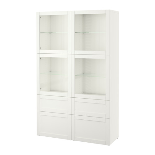 BESTÅ display cabinet with draver rail, soft close