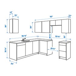 Ilustración de medidas - KNOXHULT cocina de esquina