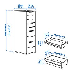 Ilustración de medidas - ALEX archivo con 9 gavetas
