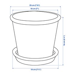 Measurement Illustration - MUSKOTBLOMMA plant pot with saucer
