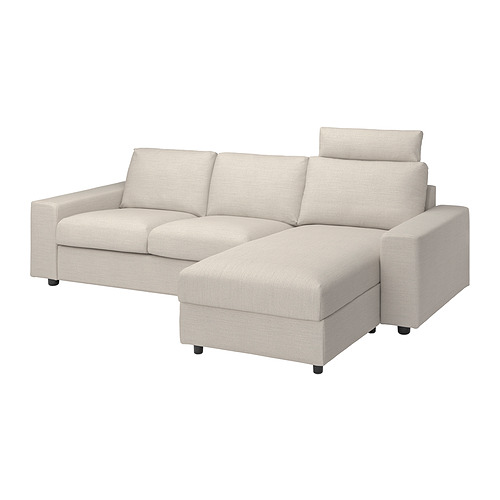 Sofá modular VIMLE beige con chaise, diseño moderno, tapizado en tela, forma de L.