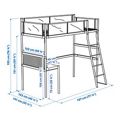 Measurement Illustration - VITVAL loft bed frame with desk top