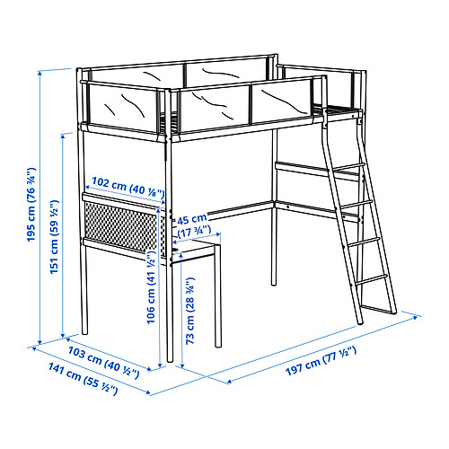 VITVAL, loft bed frame with desk top 2 of 7 open dialog