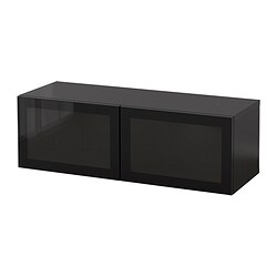 BESTÅ, comb de gabinetes montados pared, Negro-marrón / Glassvik negro