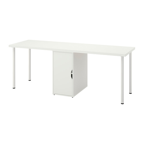 Escritorio blanco LAGKAPTEN, rectangular, diseño sencillo, patas metálicas, armario de almacenaje.