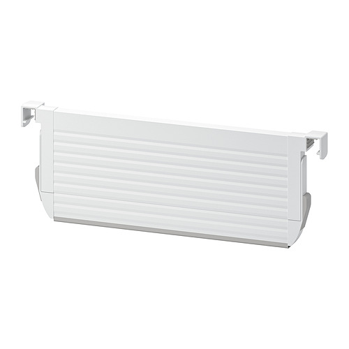 Un separador de cajones UPPDATERA blanco, con un diseño rectangular acanalado con ganchos ajustables.