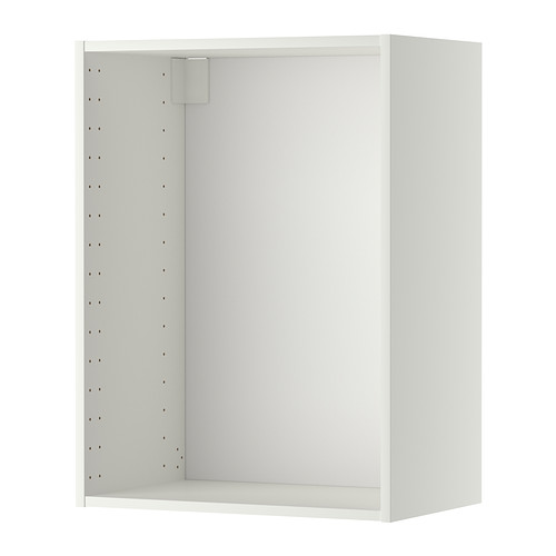 Mueble de pared METOD blanco, rectangular, con panel trasero perforado para ventilación.