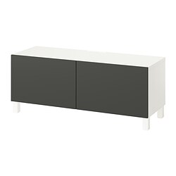 BESTÅ, TV bench with doors, White / Lappviken dark gray