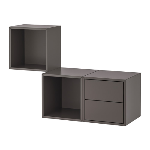 Almacenamiento de pared moderno: EKETt, gris, cubo y cajón, elegante diseño minimalista.