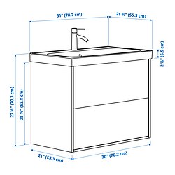 Ilustración de medidas - HAVBÄCK/ORRSJÖN Mueble lavamanos con gavetas y llave DALSKÄR,