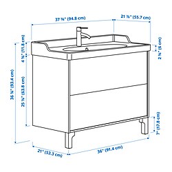 Ilustración de medidas - TÄNNFORSEN/RUTSJÖN Mueble lavamanos con gavetas y llave HAMNSKÄR,