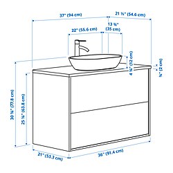 Measurement Illustration - ÄNGSJÖN/OXMYREN sink cabinet with drawers and BROGRUND faucet,