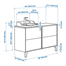 Ilustración de medidas - TÄNNFORSEN/RUTSJÖN Mueble lavamanos con gavetas y llave HAMNSKÄR,