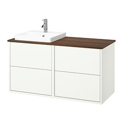HAVBÄCK/ORRSJÖN, Bathroom vanity with sink & faucet, White / brown walnut effect