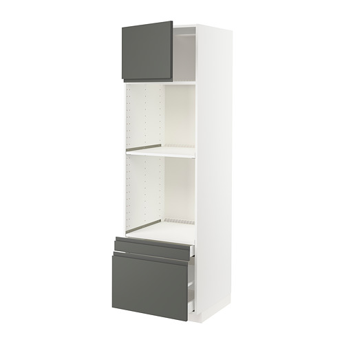 Mueble de cocina METOD - cajón y puerta gris oscuro, marco blanco, tres estantes.