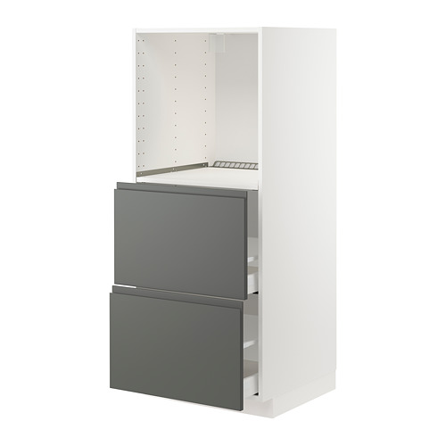 Mueble blanco METOD de Ikea con cajones y estante gris oscuro.