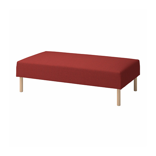 Otomano rectangular rojo con patas de madera, tapicería extraíble tipo lana.