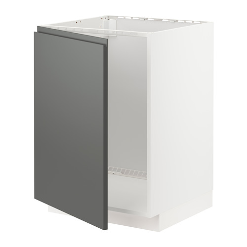 Mueble de cocina moderno gris, interior blanco, diseño elegante con tiradores integrados.