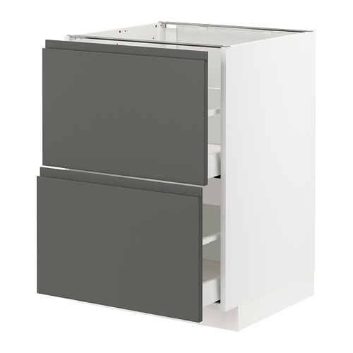 Representa un mueble de cocina moderno del sistema METOD, con dos cajones gris oscuro con elegantes tiradores integrados en un diseño minimalista.