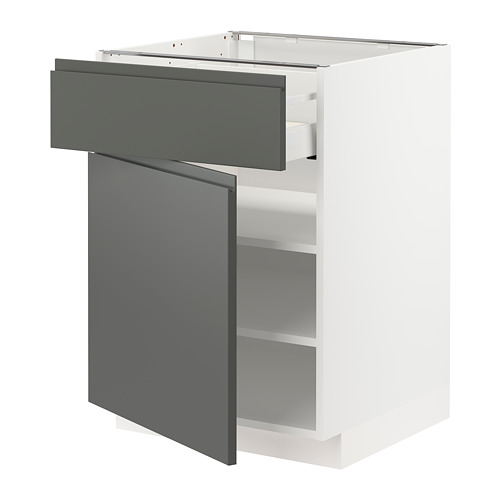 Mueble de cocina METOD, gris oscuro, blanco, moderno, dos estantes, un cajón.