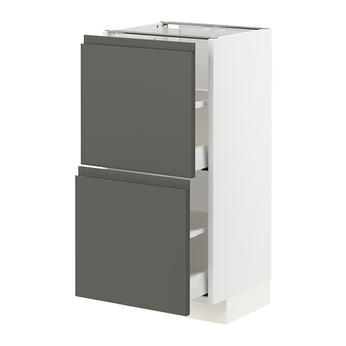 Moderno mueble de cocina gris con dos cajones y diseño elegante.