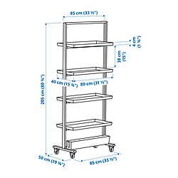 Ilustración de medidas - MITTZON armazón con ruedas, estante y caja cables