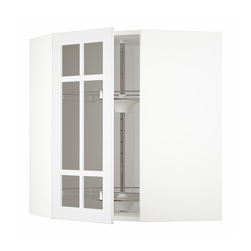 Mueble de cocina METOD blanco con puertas de cristal y estantes ajustables.
