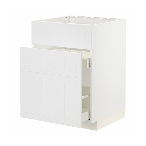 Mueble de cocina METOD blanco con cajón abierto, aspecto artesanal, diseño limpio.