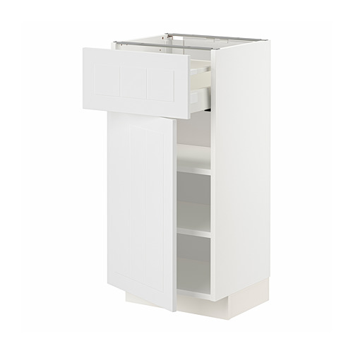 Mueble de cocina METOD blanco con cajón mediano, superficie lisa y estantes ajustables.