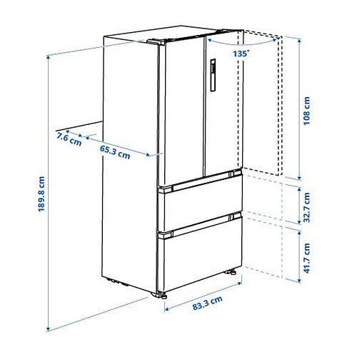 RIBBENÅS, French door fridge/freezer. 9 of 12 open dialog
