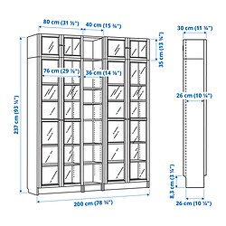 Measurement Illustration - BILLY/OXBERG display cabinet