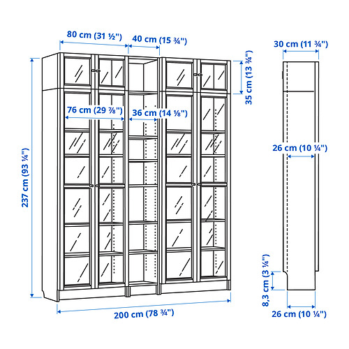 BILLY / OXBERG, bookcase w glass doors/ext unit 5 of 5 open dialog