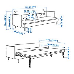 Ilustración de medidas - SÖDERHAMN sofá cama