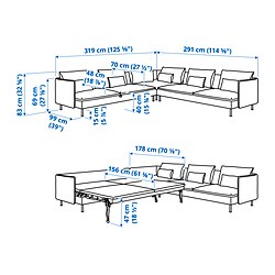 Ilustración de medidas - SÖDERHAMN sofá cama esquinero, 6 plazas
