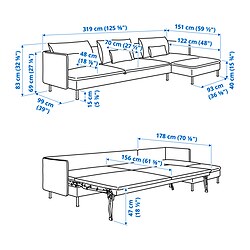 Ilustración de medidas - SÖDERHAMN sofá cama de 4 plazas