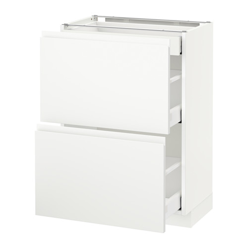 Un mueble de cocina METOD blanco con cajones y encimera. Diseño moderno con asas integradas.