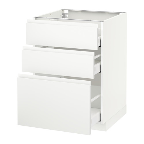 Mueble de cocina moderno blanco METOD con tres cajones.