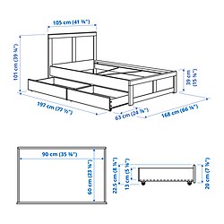 Ilustración de medidas - FÅGELFJÄLLET base de cama+2 cajas almacenamiento