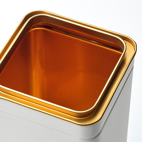 Lata metálica cuadrada con borde dorado; Elegante, duradero, que bloquea la luz para preservar los sabores.